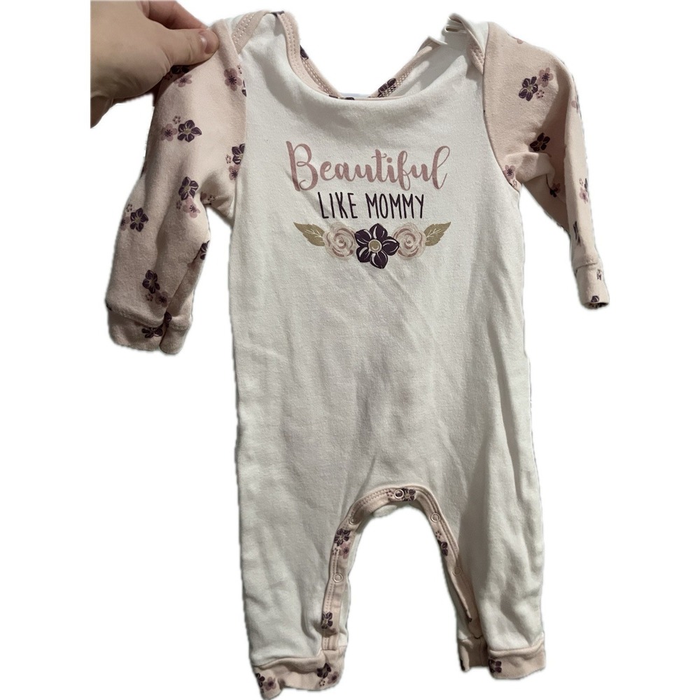 Le Top Bebe Baby Girls Unfooted Floral Pink Purple Coverall Snap Romper 6-9 M